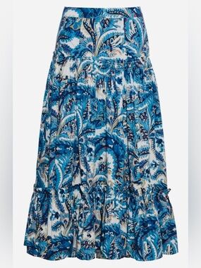 Cara Cara Tisbury Skirt in Scroll Paisley Blue Tiered Maxi Skirt, Size 6
